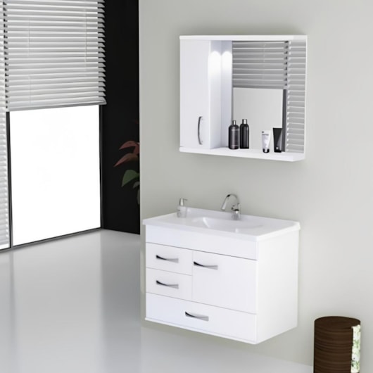 Gabinete Para Banheiro Suspenso De Madeira Mônaco 79,5cm Com Gavetão 570902 Branco Rorato - Imagem principal - 4bcf5289-0e87-4b8b-b5bd-c400e0fa03cd