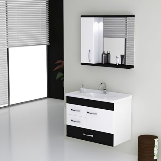 Gabinete Para Banheiro Suspenso De Madeira Mônaco 79,5cm Com Gavetão 570915 Preto Rorato - Imagem principal - d94f15bc-62c1-4c47-b6ad-91ff9bbf15cc