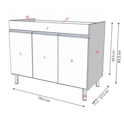 Gabinete Para Lavanderia De Madeira Amélia Com Tanque Gelo Rorato 110x55cm