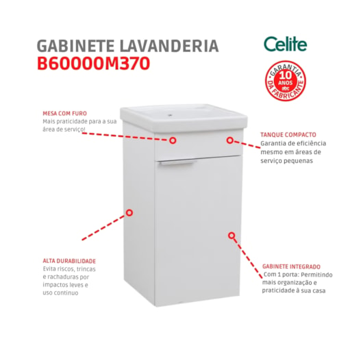 Gabinete Para Lavanderia Madeira Tanque 1 Porta Branco Celite 75x38cm - Imagem principal - 81f4d31c-a97d-46f5-b980-c9f33bc52083