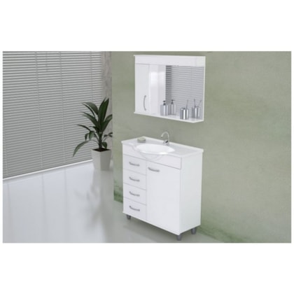 Gabinete Suspenso Para Banheiro Viena 79,5cm Com Pés E 4 Gavetas Branco Rorato