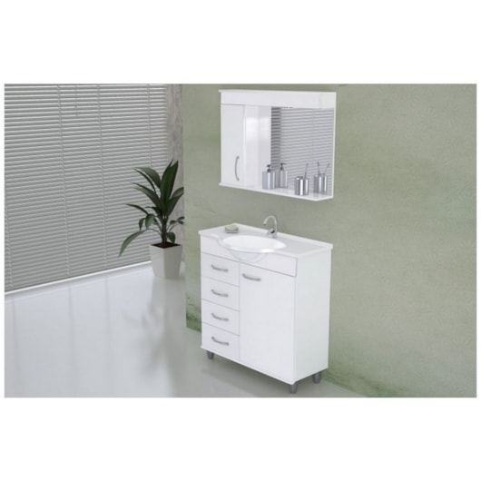 Gabinete Suspenso Para Banheiro Viena 79,5cm Com Pés E 4 Gavetas Branco Rorato - Imagem principal - 5b3c4bdf-6dfa-4e8e-93a6-df161bb58e4b