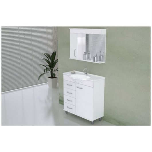 Gabinete Suspenso Para Banheiro Viena 79,5cm Com Pés E 4 Gavetas Branco Rorato - Imagem principal - 888a86ee-fddc-40ce-ab8b-df8f22ca3fd6