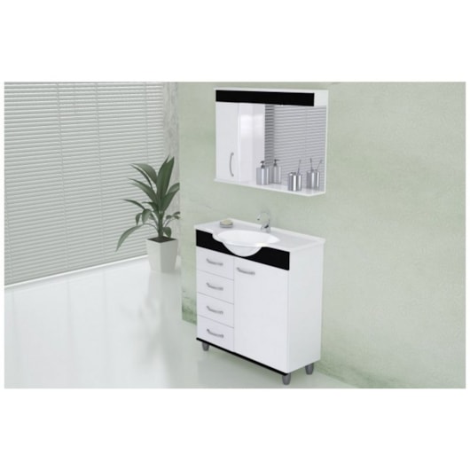 Gabinete Suspenso Para Banheiro Viena 79,5cm Com Pés E 4 Gavetas Preto Rorato - Imagem principal - b310fc55-c072-47b9-8ef2-c61a854abe1a