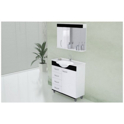 Gabinete Suspenso Para Banheiro Viena 79,5cm Com Pés E 4 Gavetas Preto Rorato