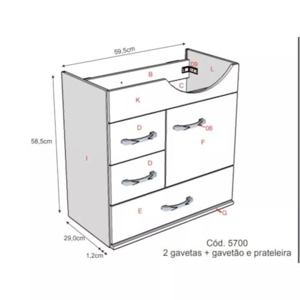 Gabinete Suspenso Viena Com Gavetão Branco Rorato 59,5cm 