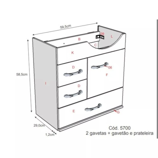 Gabinete Suspenso Viena Com Gavetão Branco Rorato 59,5cm  - Imagem principal - de51006e-3fba-464e-a2f7-2889920744c6