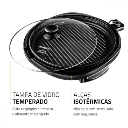 Grill Redondo Cook&Grill 40G0 Preto Mondial 127V 1270W - Imagem principal - 50495ecc-365e-4d63-9ea0-c2b068e78ea4