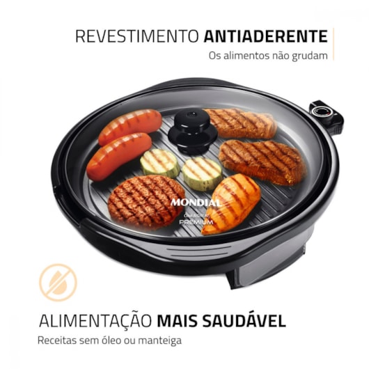 Grill Redondo Cook&Grill 40G0 Preto Mondial 127V 1270W - Imagem principal - d2f342b7-250c-4d7a-8797-3fd60b153595