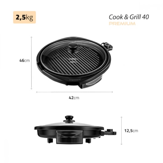 Grill Redondo Cook&Grill 40G0 Preto Mondial 127V 1270W - Imagem principal - 7ae6d842-e07b-4593-803e-be34964386bc