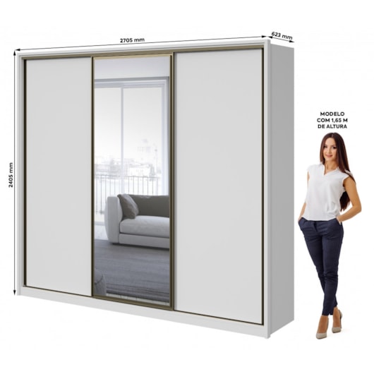 Guarda Roupa Casal Com Espelho 3 Portas 6 Gavetas Spazio Glass Branco Lopas - Imagem principal - 1b82a3bc-8e45-4401-a132-d9752acc6284