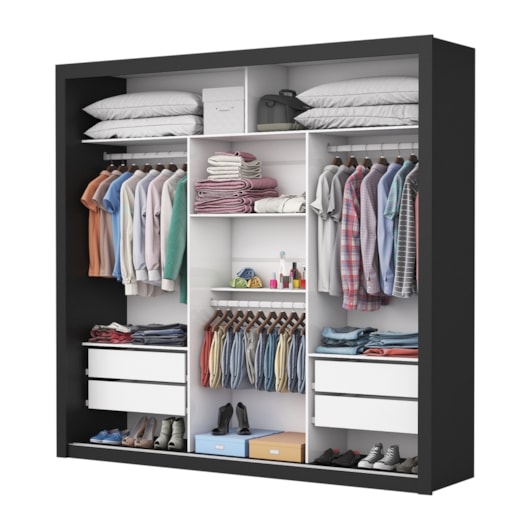 Guarda Roupa Melissa Glass 3 Portas Com Espelho Preto Carioca Móveis - Imagem principal - 29847727-3483-4fec-b3c5-ba359371a054