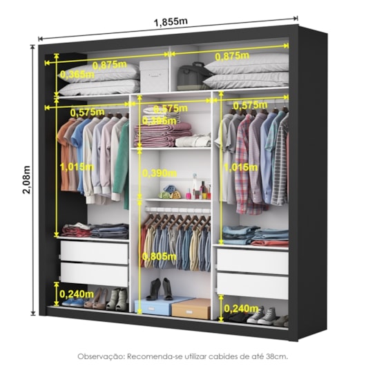 Guarda Roupa Melissa Glass 3 Portas Com Espelho Preto Carioca Móveis - Imagem principal - 575494eb-b6c0-4e67-9859-e243261fafe7