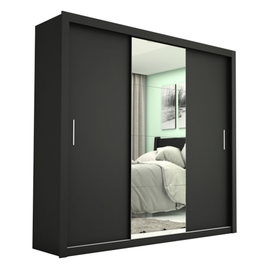 Guarda Roupa Melissa Glass 3 Portas Com Espelho Preto Carioca Móveis - Imagem principal - ac9f4795-3f8c-4a56-a70d-b36f81e967d9