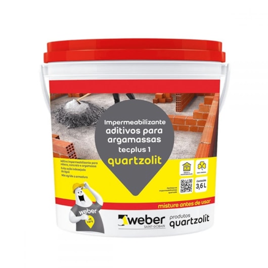 Impermeabilizante Aditivo Para Argamassa E Concreto Tecplus 1 3,6l Quartzolit - Imagem principal - 73128d3e-6d6e-4077-bee5-15db9e8fb4eb