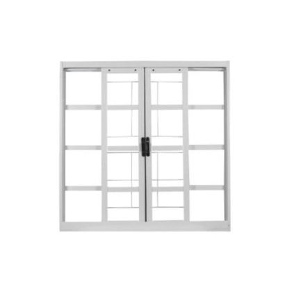 Janela De Correr Em Aço 4 Folhas Vidro Mini Boreal E Grade Quadriculada Minas Sul Branco MGM 100x120x12cm