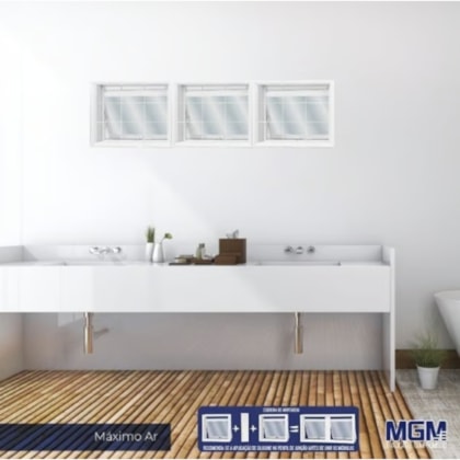Janela Máximo Ar Minas Sul Com Grade Quadriculada Vidro Aço Mini Boreal Branco MGM 60x80x12cm