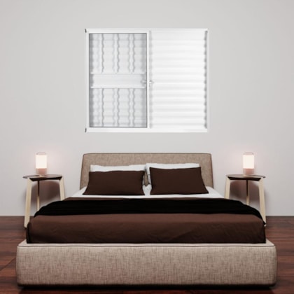 Janela Veneziana De Correr 3 folhas e 1 Fixa Com Grade Vidro Liso Mini Boreal Soft Branco MGM 100x150cm