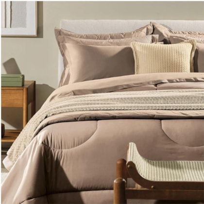 Jogo De Cama Bege Rose Casal Karsten 220x250cm