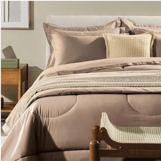 Jogo De Cama Bege Rose Casal Karsten 220x250cm - Imagem principal - 4ecbadba-4cbc-4127-8bea-48ddc41acb65