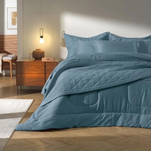 Jogo De Cama Bossa Queen Indigo Karsten 240x260cm - Imagem principal - 5ba83103-da4f-44a7-8de4-260675b0482a