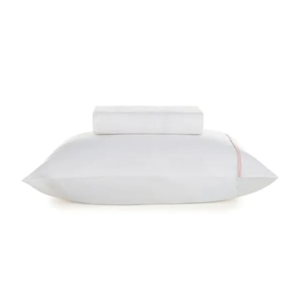 Jogo De Cama Noah Casal Branco Com Rosa Giz Karsten 138x188x30cm