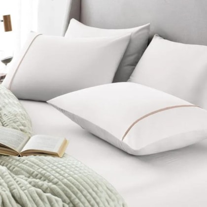 Jogo De Cama Noah King Branco Com Rosa Giz Karsten 193x203x35cm