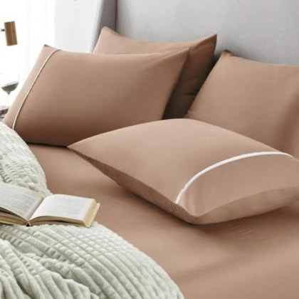 Jogo De Cama Noah King Caramelo Com Branco Karsten 193x203x35cm