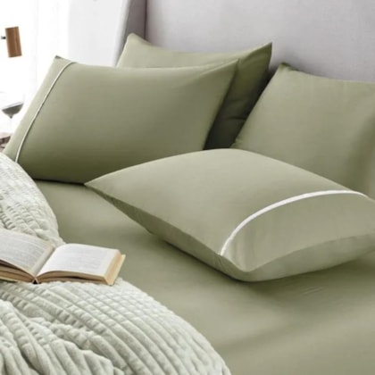Jogo De Cama Noah King Verde Chá Com Branco Karsten 193x203x35cm
