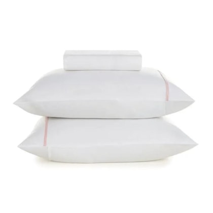 Jogo De Cama Noah Queen Branco Com Rosa Giz Karsten 158x198x30cm