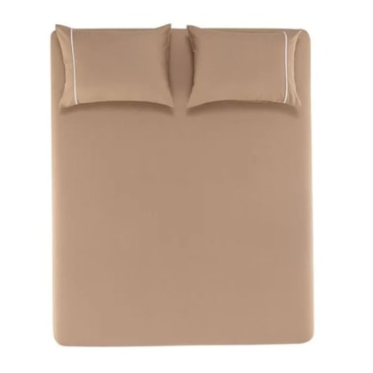 Jogo De Cama Noah Queen Caramelo Com Branco 160 fios Karsten 158x198x30cm