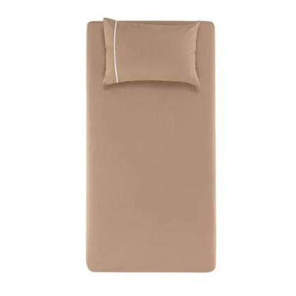 Jogo De Cama Noah Solteiro Caramelo Com Branco 160 fios Karsten 100x200x30cm
