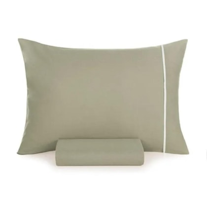 Jogo De Cama Noah Solteiro Verde Chá Com Branco 160 fios Karsten 100x200x30cm