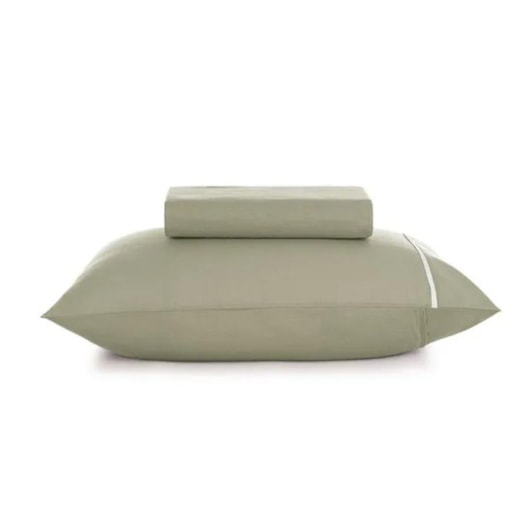 Jogo De Cama Noah Solteiro Verde Chá Com Branco Karsten 100x200x30cm - Imagem principal - 871f58a5-fe55-4928-88e4-606a19335fce