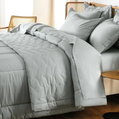 Jogo De Cama Tom Mineral Solteiro Cinza 200 Fios Karsten 180x250cm