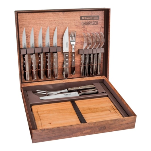 Jogo De Churrasco Em Inox Com 15 Peças Tramontina Polywood 21198/970 - Imagem principal - 13ff48a7-05cf-4e37-b9a1-2eeacc31980b