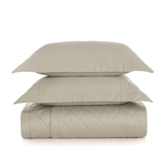 Jogo De Colcha Com Porta Travesseiro Bossa Casal Areia 300 Fios Karsten 220x260cm - Imagem principal - 20b049da-3651-4ef1-acd7-854ebdbc5c97