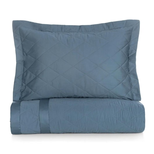 Jogo De Colcha Com Porta Travesseiro Bossa King Indigo 300 Fios Karsten 290x260cm - Imagem principal - 083b4d90-5edf-4987-9848-41224caafe77