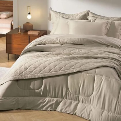 Jogo De Colcha Com Porta Travesseiro Bossa Solteiro Areia 300 Fios Karsten 180x260cm