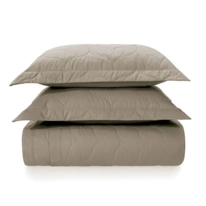 Jogo De Colcha Com Porta Travesseiro Tom Grao Queen Bege 200 Fios Karsten 240x260cm