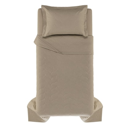 Jogo De Colcha Com Porta Travesseiro Tom Grao Solteiro Bege 200 Fios Karsten 180x260cm