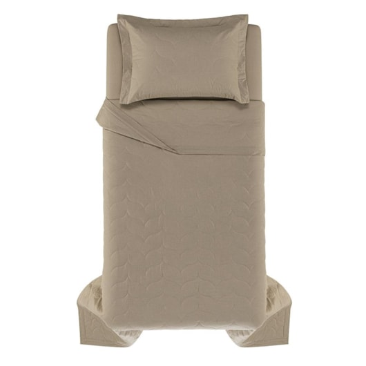 Jogo De Colcha Com Porta Travesseiro Tom Grao Solteiro Bege 200 Fios Karsten 180x260cm - Imagem principal - 15828273-f346-41f1-bb67-fec2d2761773