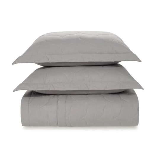 Jogo De Colcha Com Porta Travesseiro Tom Titanio King Cinza 200 Fios Karsten 290x260cm - Imagem principal - 333dc050-3b1d-4600-8049-846e2bc8814e
