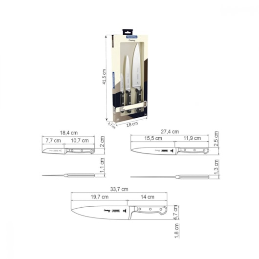 Jogo De Facas Em Inox 3 Peças Century Preto Tramontina - Imagem principal - 47090686-7cf6-44e4-b4f3-ecfa8ba6d66c
