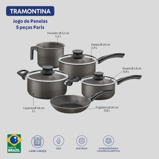 Jogo De Panelas Alumínio 5 Peças Paris Chu Tramontina - Imagem principal - bdb970f3-bf47-4700-acab-cf4de6dc1c31