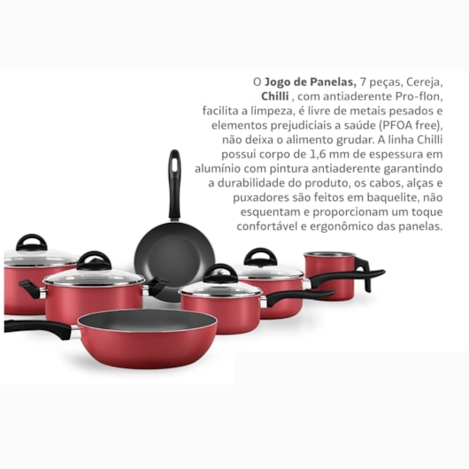 Jogo de Panelas de Alumínio Antiaderentes 7 Peças Chilli Cereja Brinox - Imagem principal - e66e10c6-83a7-4517-981b-034c75ef1058