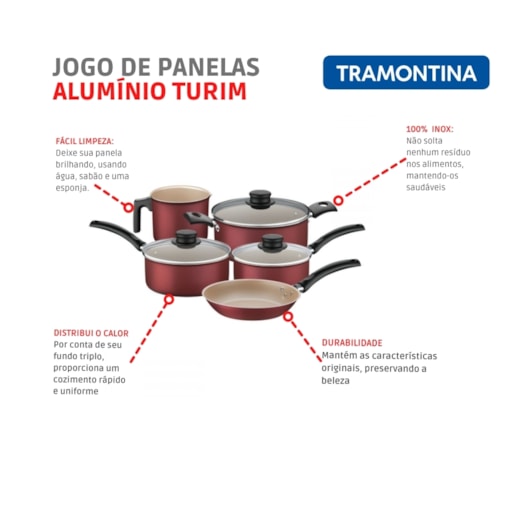 Jogo De Panelas Em Alumínio Com 5 Peças Tramontina Turim - Imagem principal - 6b0eeade-6d31-4225-a7b0-164ea4aec39a