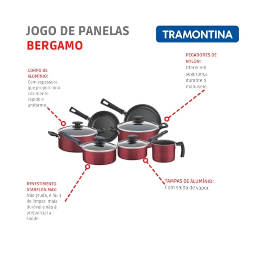 Jogo De Panelas Em Alumínio Com 7 Peças Vermelho Tramontina Bergamo  20399/783 - Imagem principal - 9f86cc0c-8b54-4e92-b6f3-7374c0daf7b0