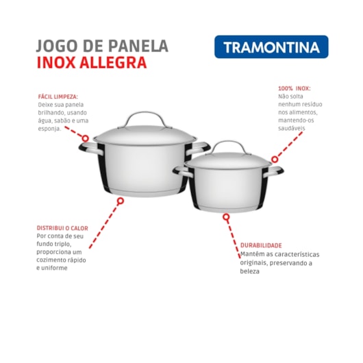 Jogo De Panelas Em Inox Allegra 2 Peças Tramontina - Imagem principal - 054fb37b-d9d4-4022-a688-f0b1424eaf17