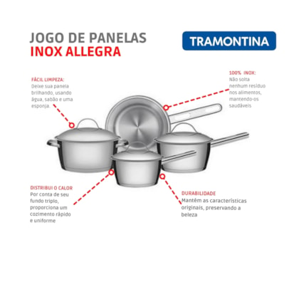 Jogo De Panelas Em Inox Allegra Com 4 Peças 65660/270 Tramontina